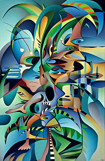 carl foster new zealand abstract and colourful painter, cubist shapes